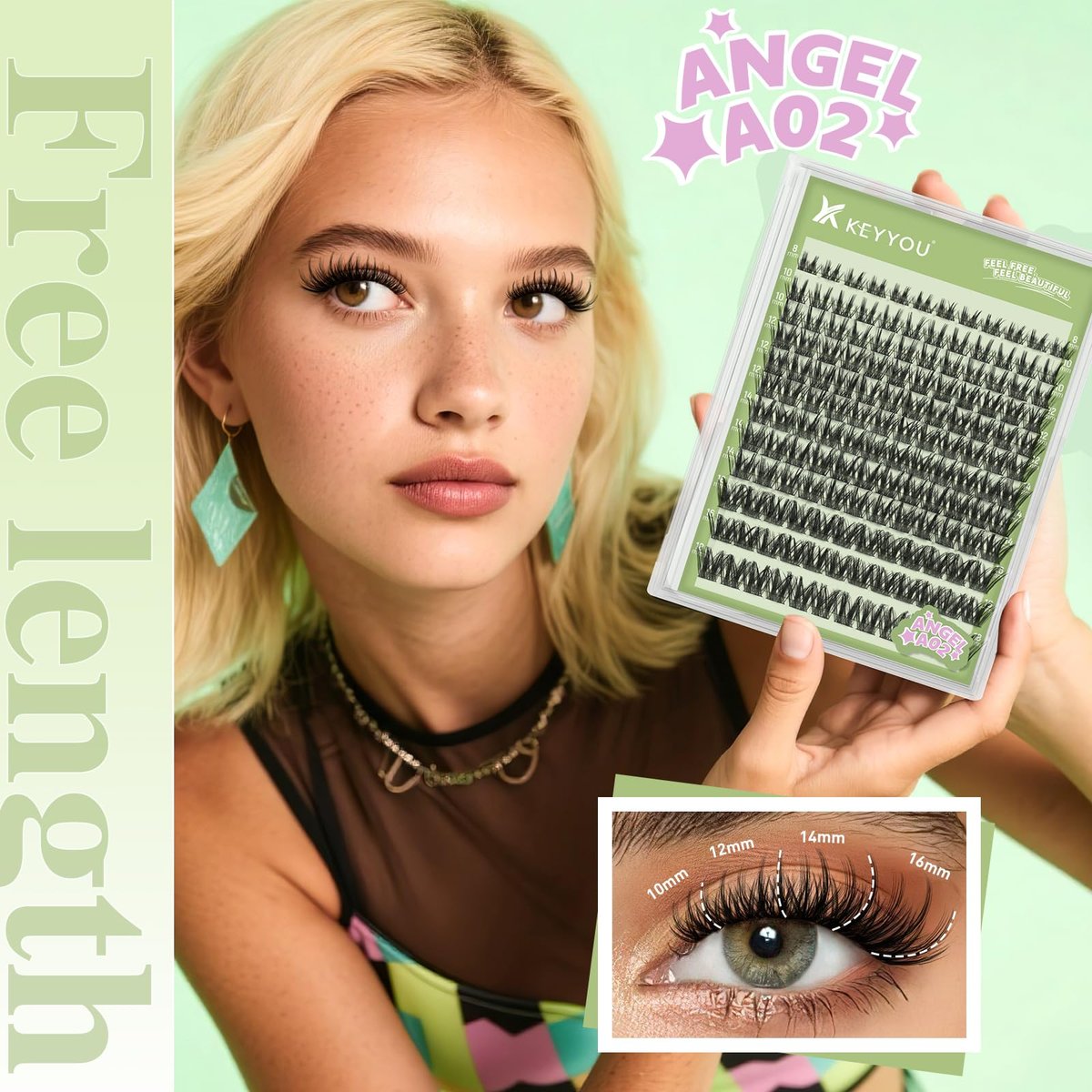 KEYYOU LASH 144Pcs D Curl Angel Eyelash Extension Clusters - Thick Wispy Natural Band Lash for DIY Home Use (Angel A02-D-8-18MIX) - görsel 5