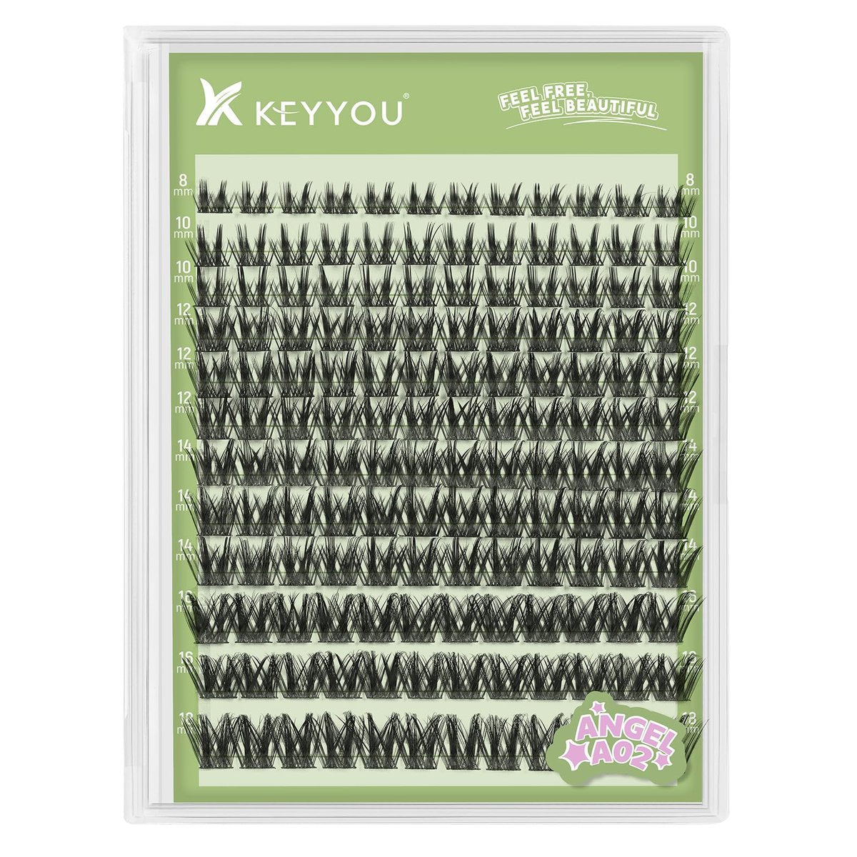 KEYYOU LASH 144Pcs D Curl Angel Eyelash Extension Clusters - Thick Wispy Natural Band Lash for DIY Home Use (Angel A02-D-8-18MIX) - görsel 1
