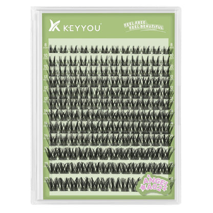 KEYYOU LASH 144Pcs D Curl Angel Eyelash Extension Clusters - Thick Wispy Natural Band Lash for DIY Home Use (Angel A02-D-8-18MIX)
