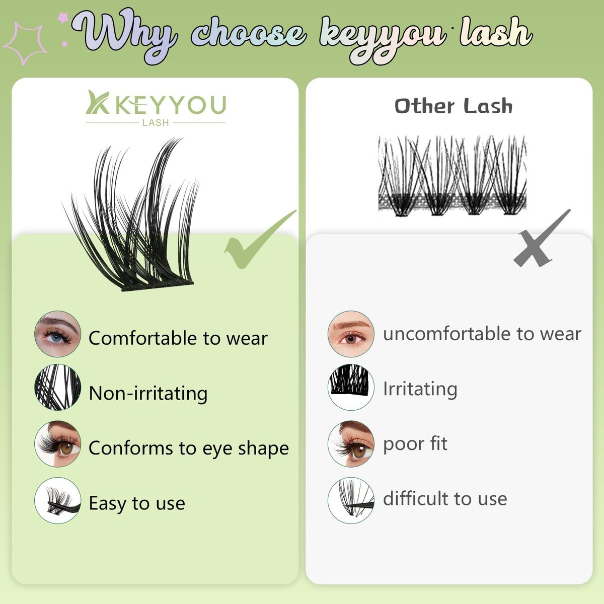 KEYYOU LASH 144Pcs D Curl Angel Eyelash Extension Clusters - Thick Wispy Natural Band Lash for DIY Home Use (Angel A02-D-8-18MIX) - görsel 7
