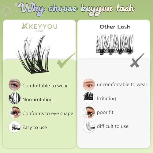 KEYYOU LASH 144Pcs D Curl Angel Eyelash Extension Clusters - Thick Wispy Natural Band Lash for DIY Home Use (Angel A02-D-8-18MIX) - görsel 8