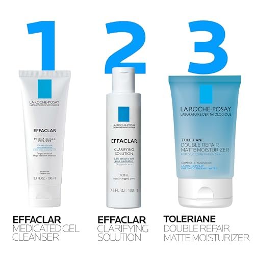 Effaclar Daily Acne Essentials Kit – Salicylic Acid Acne Cleanser, Pore Refining Toner & Matte Face Moisturizer for Oily & Combination Skin, Oil-Free, 2-Month Supply Avelisse