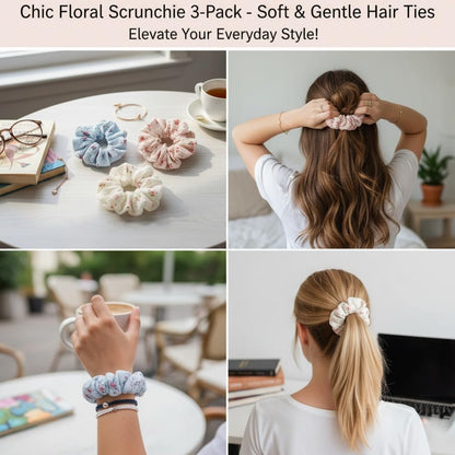 3 Pieces Floral Lace Scrunchies for Women - Blossom Hair Ties, Ponytail Holders, Hair Accessories Gift Set