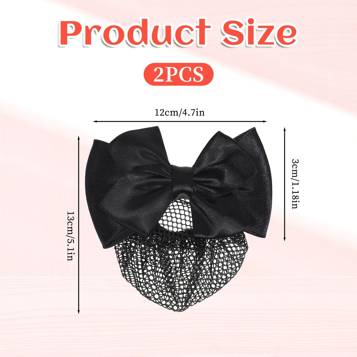 2 Pieces Hair Snood Net - Women's Bun Cover Hairnet with Satin Bow Barrette French Clips Ribbon Flower Hair Accessories for Stewardess Banks Hotels Restaurant Staff (Black) Avelisse