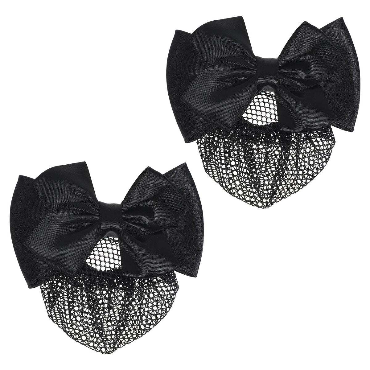 2 Pieces Hair Snood Net - Women's Bun Cover Hairnet with Satin Bow Barrette French Clips Ribbon Flower Hair Accessories for Stewardess Banks Hotels Restaurant Staff (Black) Avelisse