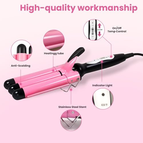 CLSYBelize 3 Barrel Curling Iron - 1 Inch Ceramic Hair Crimper for Beach Waves | Dual Voltage, 2 Heat Settings Avelisse