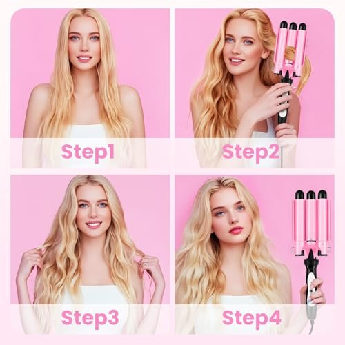 CLSYBelize 3 Barrel Curling Iron - 1 Inch Ceramic Hair Crimper for Beach Waves | Dual Voltage, 2 Heat Settings Avelisse