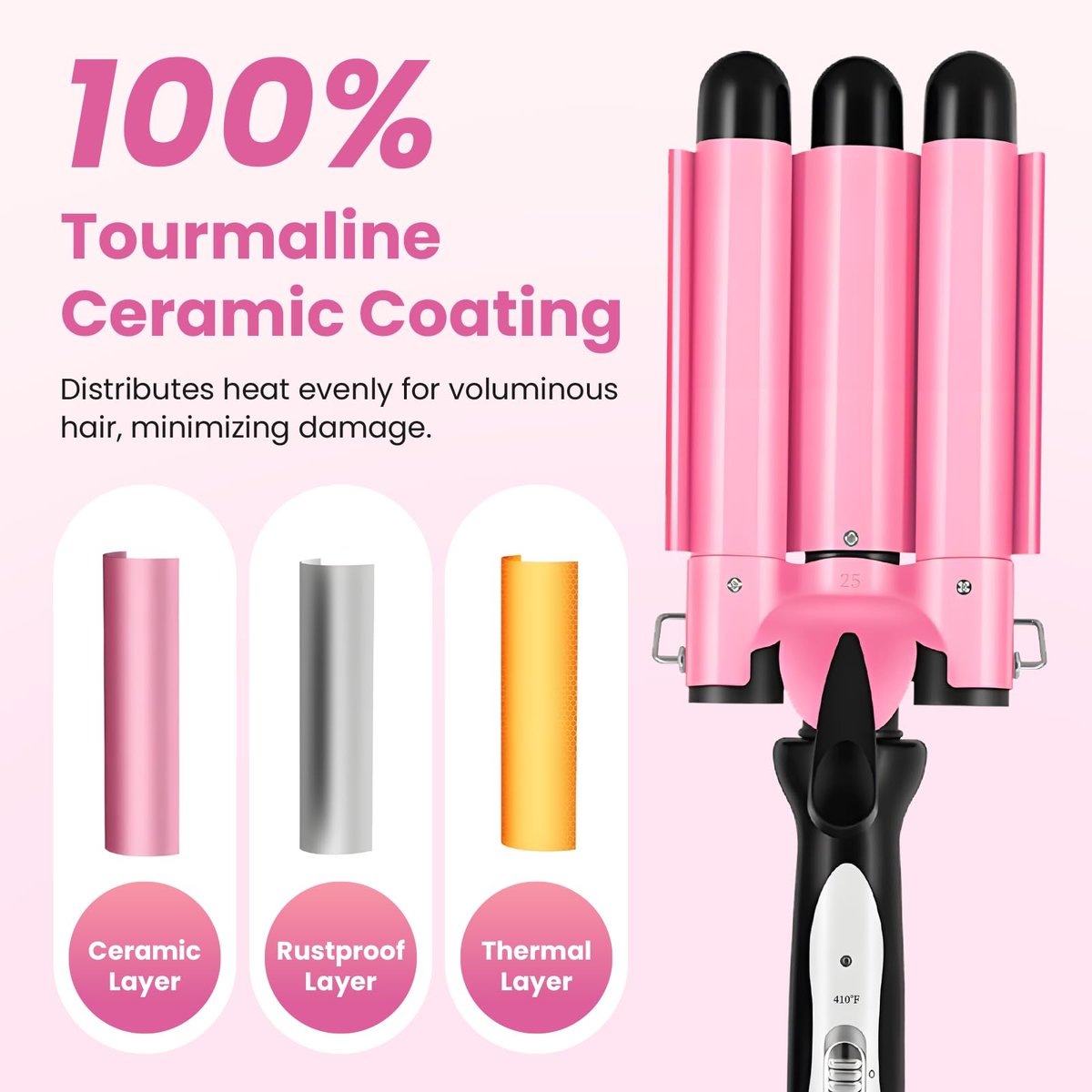CLSYBelize 3 Barrel Curling Iron - 1 Inch Ceramic Hair Crimper for Beach Waves | Dual Voltage, 2 Heat Settings Avelisse