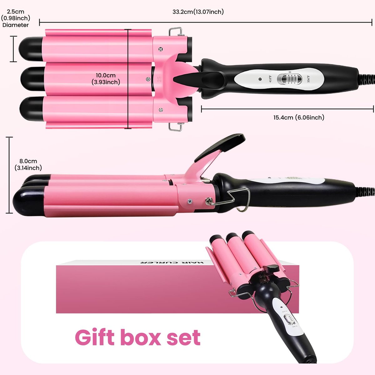 CLSYBelize 3 Barrel Curling Iron - 1 Inch Ceramic Hair Crimper for Beach Waves | Dual Voltage, 2 Heat Settings Avelisse