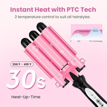 CLSYBelize 3 Barrel Curling Iron - 1 Inch Ceramic Hair Crimper for Beach Waves | Dual Voltage, 2 Heat Settings Avelisse