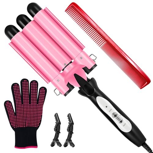 CLSYBelize 3 Barrel Curling Iron - 1 Inch Ceramic Hair Crimper for Beach Waves | Dual Voltage, 2 Heat Settings Avelisse