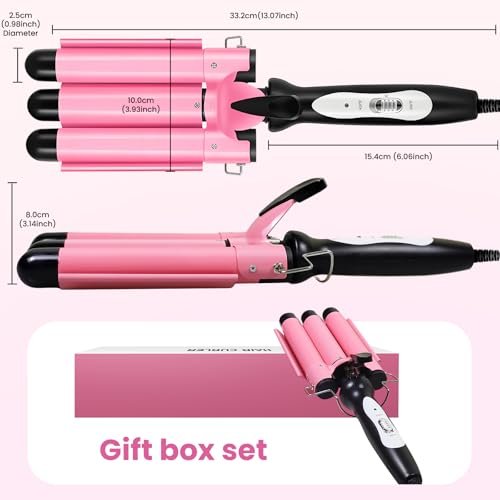 CLSYBelize 3 Barrel Curling Iron - 1 Inch Ceramic Hair Crimper for Beach Waves | Dual Voltage, 2 Heat Settings Avelisse