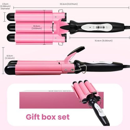 CLSYBelize 3 Barrel Curling Iron - 1 Inch Ceramic Hair Crimper for Beach Waves | Dual Voltage, 2 Heat Settings Avelisse