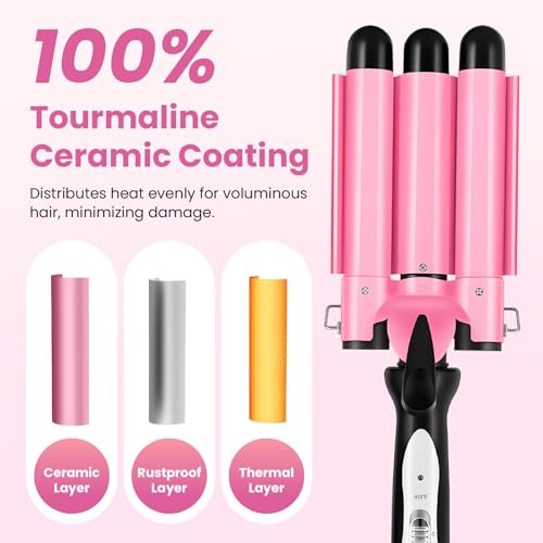 CLSYBelize 3 Barrel Curling Iron - 1 Inch Ceramic Hair Crimper for Beach Waves | Dual Voltage, 2 Heat Settings Avelisse