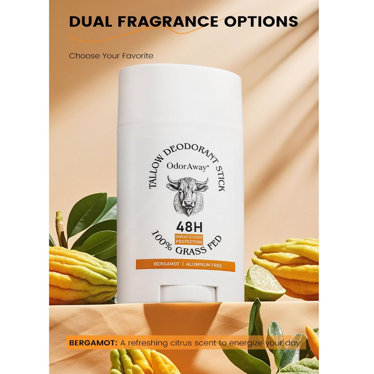 Grass-Fed Beef Tallow Deodorant Stick – 48-Hour Odor Control, Aluminum-Free, Bergamot Scented, Invisible Cream for Underarms & Private Parts - görsel 3