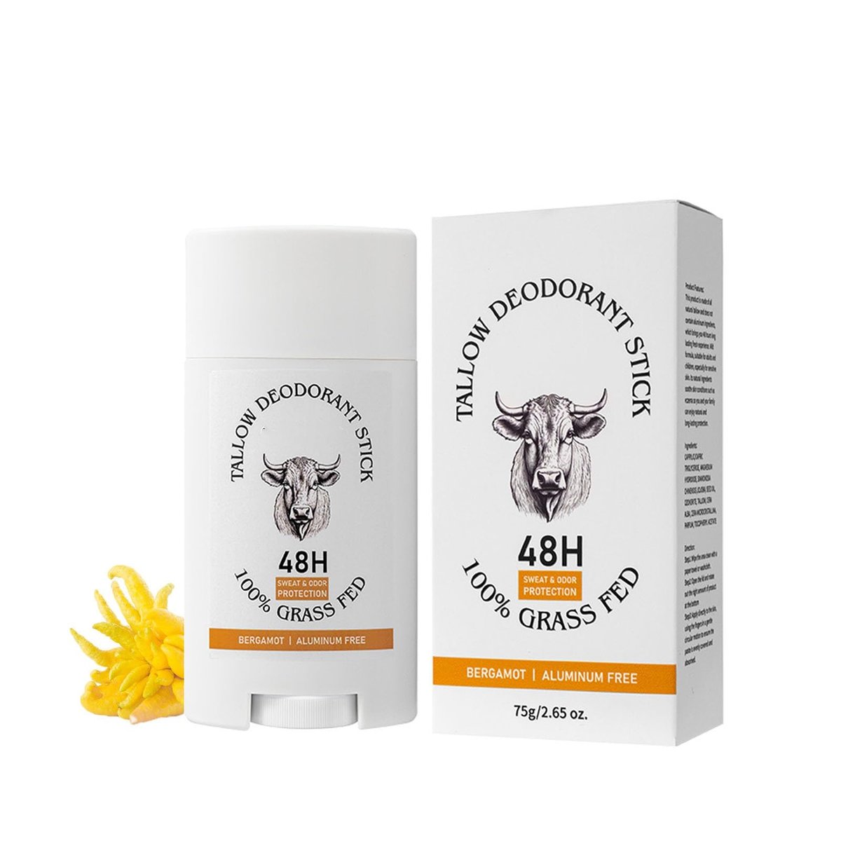 Grass-Fed Beef Tallow Deodorant Stick – 48-Hour Odor Control, Aluminum-Free, Bergamot Scented, Invisible Cream for Underarms & Private Parts - görsel 1