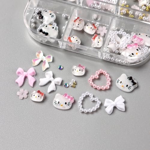6 Grids Cartoon Nail Art Charms Set - 3D Cute Nail Rhinestones, Bow, Heart, Flowers, Gems, Pearls for DIY Nail Design Manicure Accessories - görsel 10