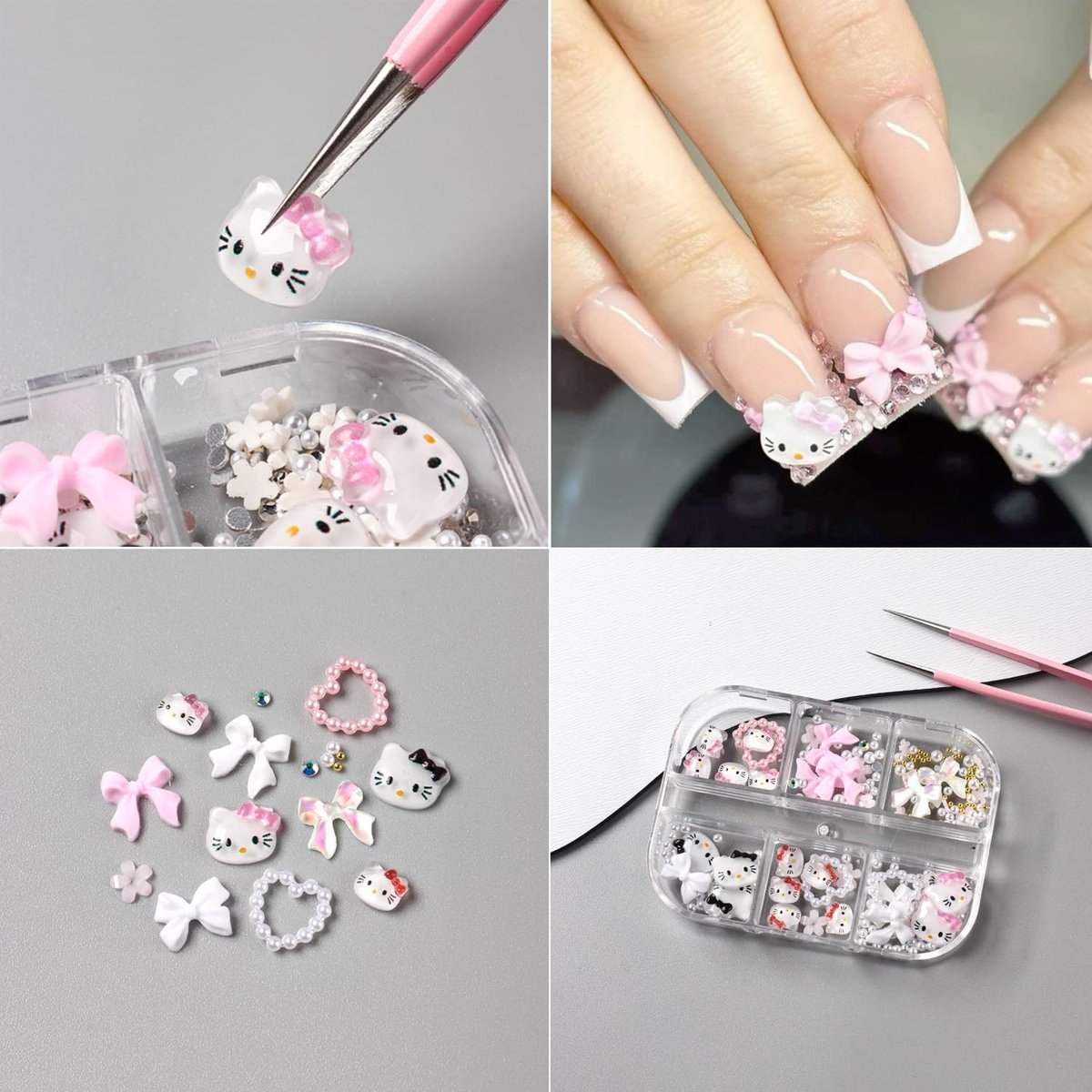 6 Grids Cartoon Nail Art Charms Set - 3D Cute Nail Rhinestones, Bow, Heart, Flowers, Gems, Pearls for DIY Nail Design Manicure Accessories - görsel 11