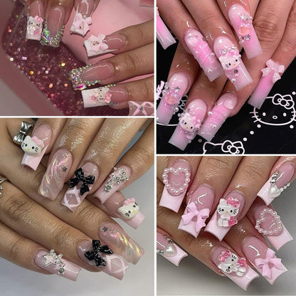 6 Grids Cartoon Nail Art Charms Set - 3D Cute Nail Rhinestones, Bow, Heart, Flowers, Gems, Pearls for DIY Nail Design Manicure Accessories