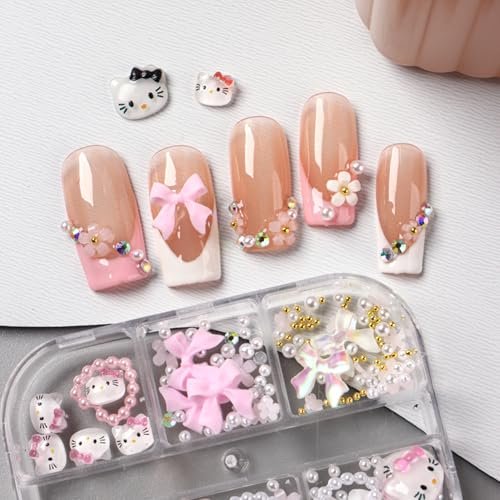 6 Grids Cartoon Nail Art Charms Set - 3D Cute Nail Rhinestones, Bow, Heart, Flowers, Gems, Pearls for DIY Nail Design Manicure Accessories - görsel 18