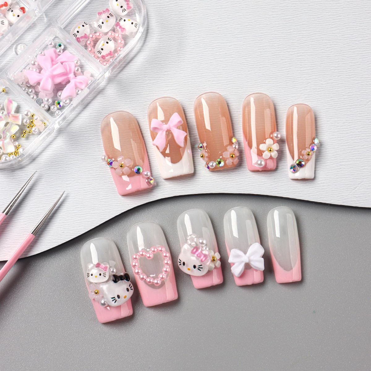 6 Grids Cartoon Nail Art Charms Set - 3D Cute Nail Rhinestones, Bow, Heart, Flowers, Gems, Pearls for DIY Nail Design Manicure Accessories - görsel 15