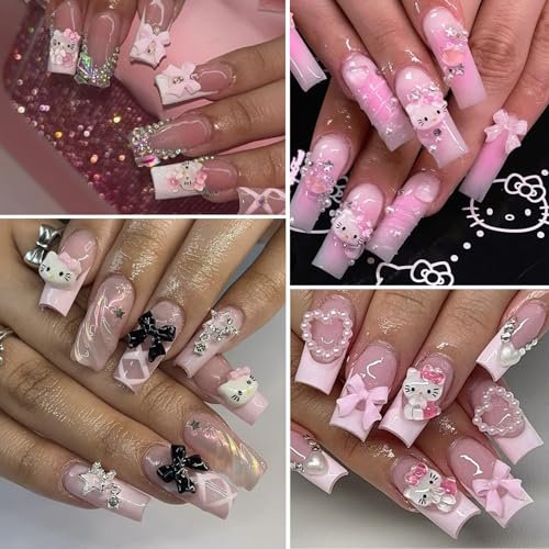 6 Grids Cartoon Nail Art Charms Set - 3D Cute Nail Rhinestones, Bow, Heart, Flowers, Gems, Pearls for DIY Nail Design Manicure Accessories - görsel 14