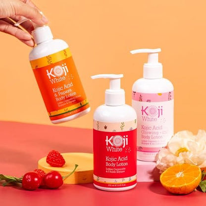 Koji White Kojic Acid & Papaya Body Lotion - Exfoliating, Hydrating Moisturizer for Sun-Damaged Skin, Vegan, Paraben-Free, 8.45 Fl Oz Avelisse