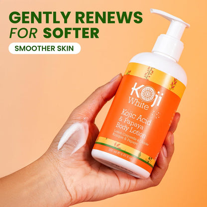 Koji White Kojic Acid & Papaya Body Lotion - Exfoliating, Hydrating Moisturizer for Sun-Damaged Skin, Vegan, Paraben-Free, 8.45 Fl Oz Avelisse