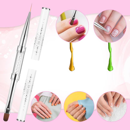 cobee 2 Pcs Double Ended French Tip Brush Hard Gel Nail Builder Gel Brush - Brush Liner for Design Professional Nail Art, White