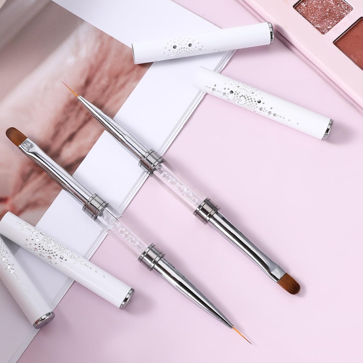 cobee 2 Pcs Double Ended French Tip Brush Hard Gel Nail Builder Gel Brush - Brush Liner for Design Professional Nail Art, White - görsel 13