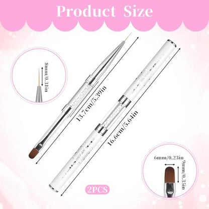 cobee 2 Pcs Double Ended French Tip Brush Hard Gel Nail Builder Gel Brush - Brush Liner for Design Professional Nail Art, White
