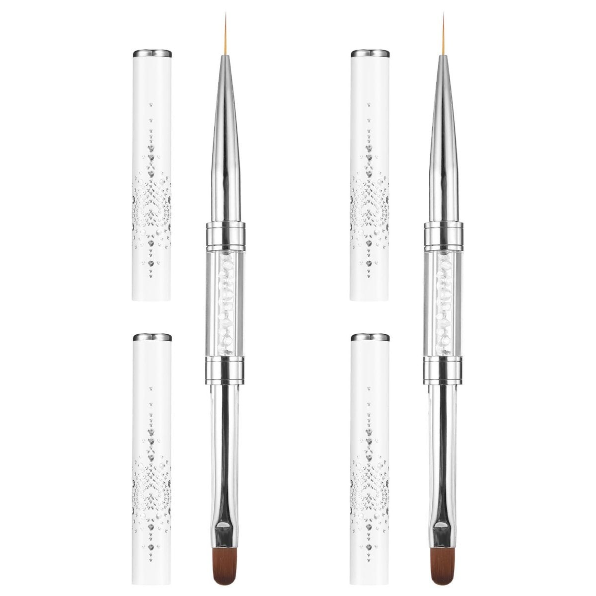 cobee 2 Pcs Double Ended French Tip Brush Hard Gel Nail Builder Gel Brush - Brush Liner for Design Professional Nail Art, White - görsel 1