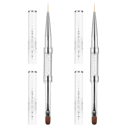 cobee 2 Pcs Double Ended French Tip Brush Hard Gel Nail Builder Gel Brush - Brush Liner for Design Professional Nail Art, White