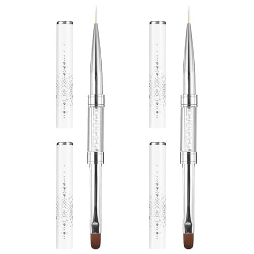 cobee 2 Pcs Double Ended French Tip Brush Hard Gel Nail Builder Gel Brush - Brush Liner for Design Professional Nail Art, White - görsel 2