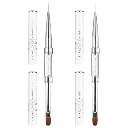 cobee 2 Pcs Double Ended French Tip Brush Hard Gel Nail Builder Gel Brush - Brush Liner for Design Professional Nail Art, White