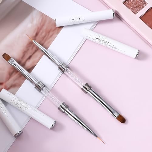 cobee 2 Pcs Double Ended French Tip Brush Hard Gel Nail Builder Gel Brush - Brush Liner for Design Professional Nail Art, White - görsel 14