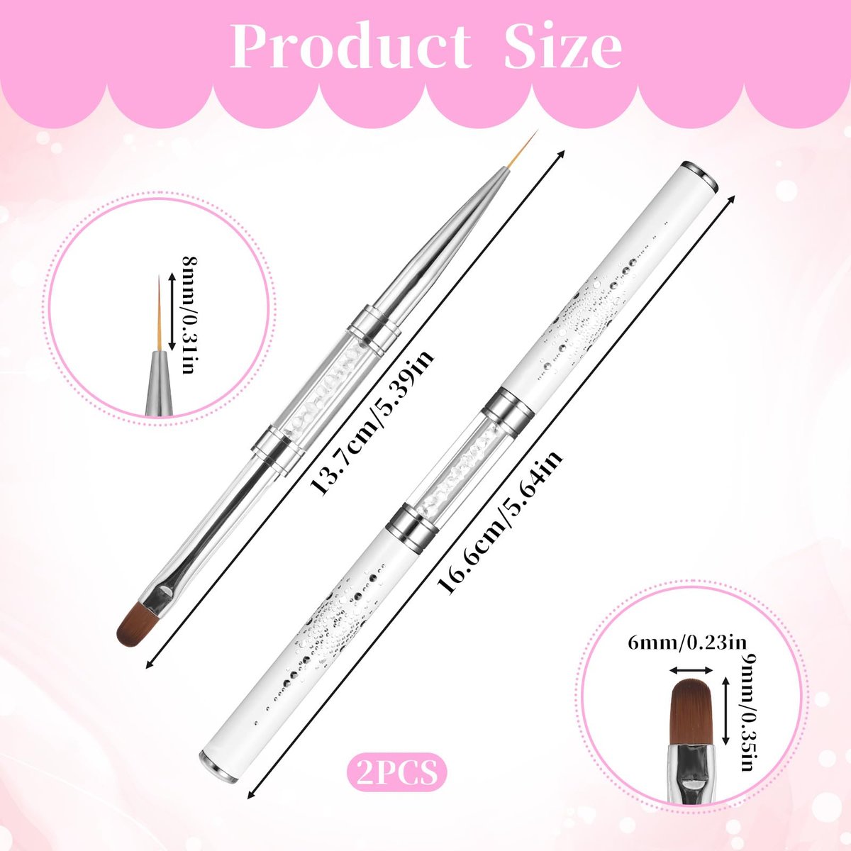 cobee 2 Pcs Double Ended French Tip Brush Hard Gel Nail Builder Gel Brush - Brush Liner for Design Professional Nail Art, White - görsel 9