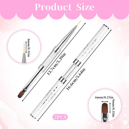 cobee 2 Pcs Double Ended French Tip Brush Hard Gel Nail Builder Gel Brush - Brush Liner for Design Professional Nail Art, White
