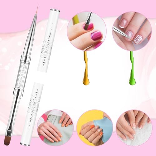 cobee 2 Pcs Double Ended French Tip Brush Hard Gel Nail Builder Gel Brush - Brush Liner for Design Professional Nail Art, White - görsel 6