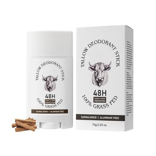 Tallow Deodorant Stick, Aluminum Free Whole Body Deodorant with Grass-Fed Beef Tallow for Men & Women - Sandalwood, 48-Hour Odor Control, Invisible Solid Deodorant Stick - görsel 1