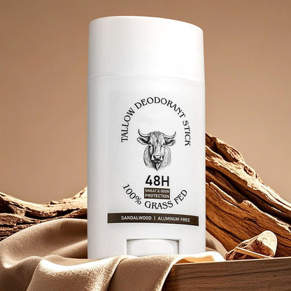 Grass-Fed Beef Tallow Deodorant Stick – 48-Hour Odor Control, Aluminum-Free, Bergamot Scented, Invisible Cream for Underarms & Private Parts