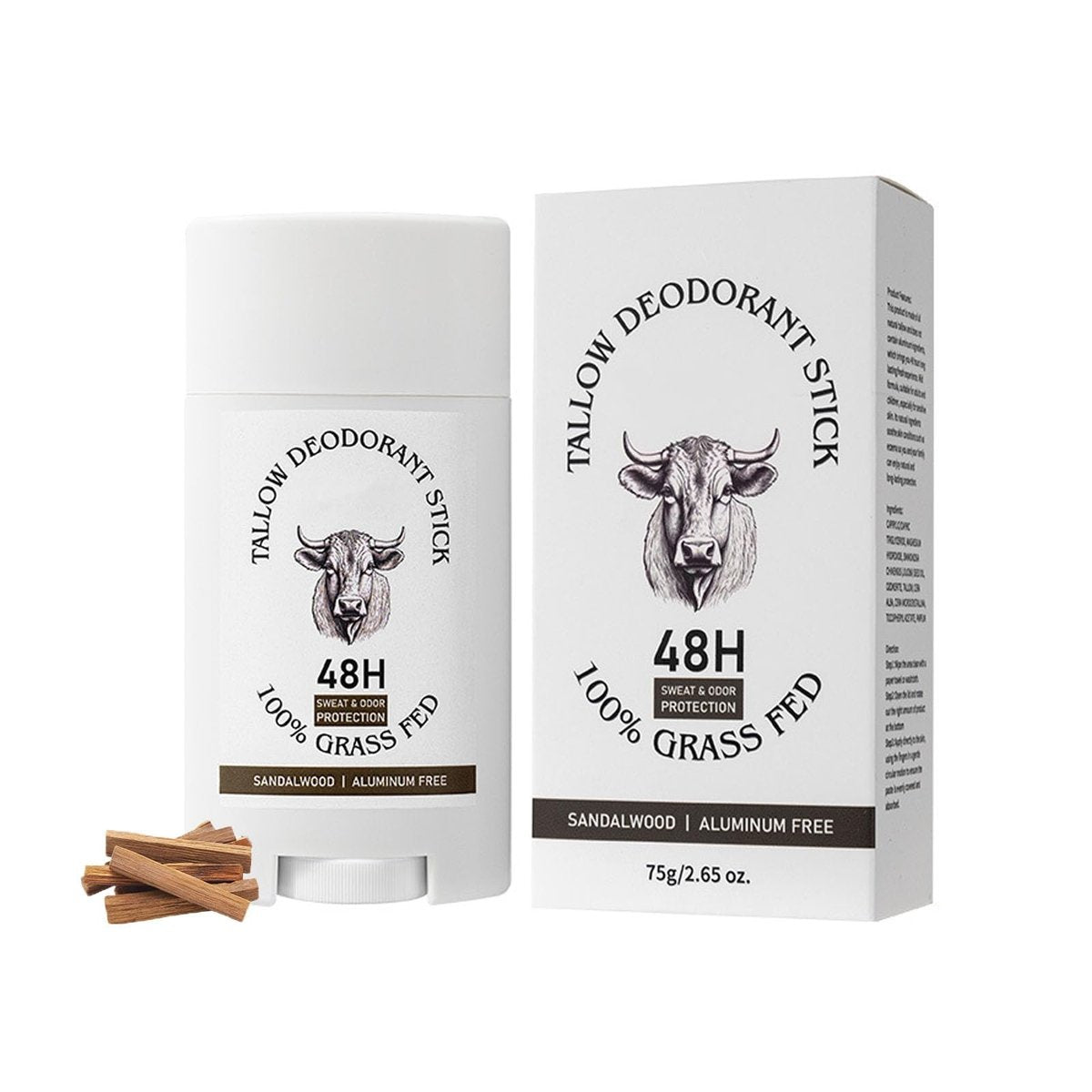 Tallow Deodorant Stick, Aluminum Free Whole Body Deodorant with Grass-Fed Beef Tallow for Men & Women - Sandalwood, 48-Hour Odor Control, Invisible Solid Deodorant Stick - görsel 2
