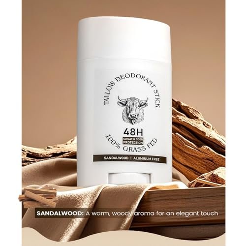 Tallow Deodorant Stick, Aluminum Free Whole Body Deodorant with Grass-Fed Beef Tallow for Men & Women - Sandalwood, 48-Hour Odor Control, Invisible Solid Deodorant Stick - görsel 3