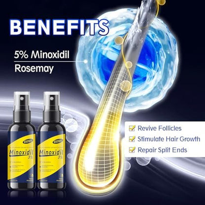 5% Minoxidil with Biotin for Women & Men – Hair Regrowth Spray, Beard & Mustache Growth, Improves Thinning Hair (4 FL OZ / 120 mL)