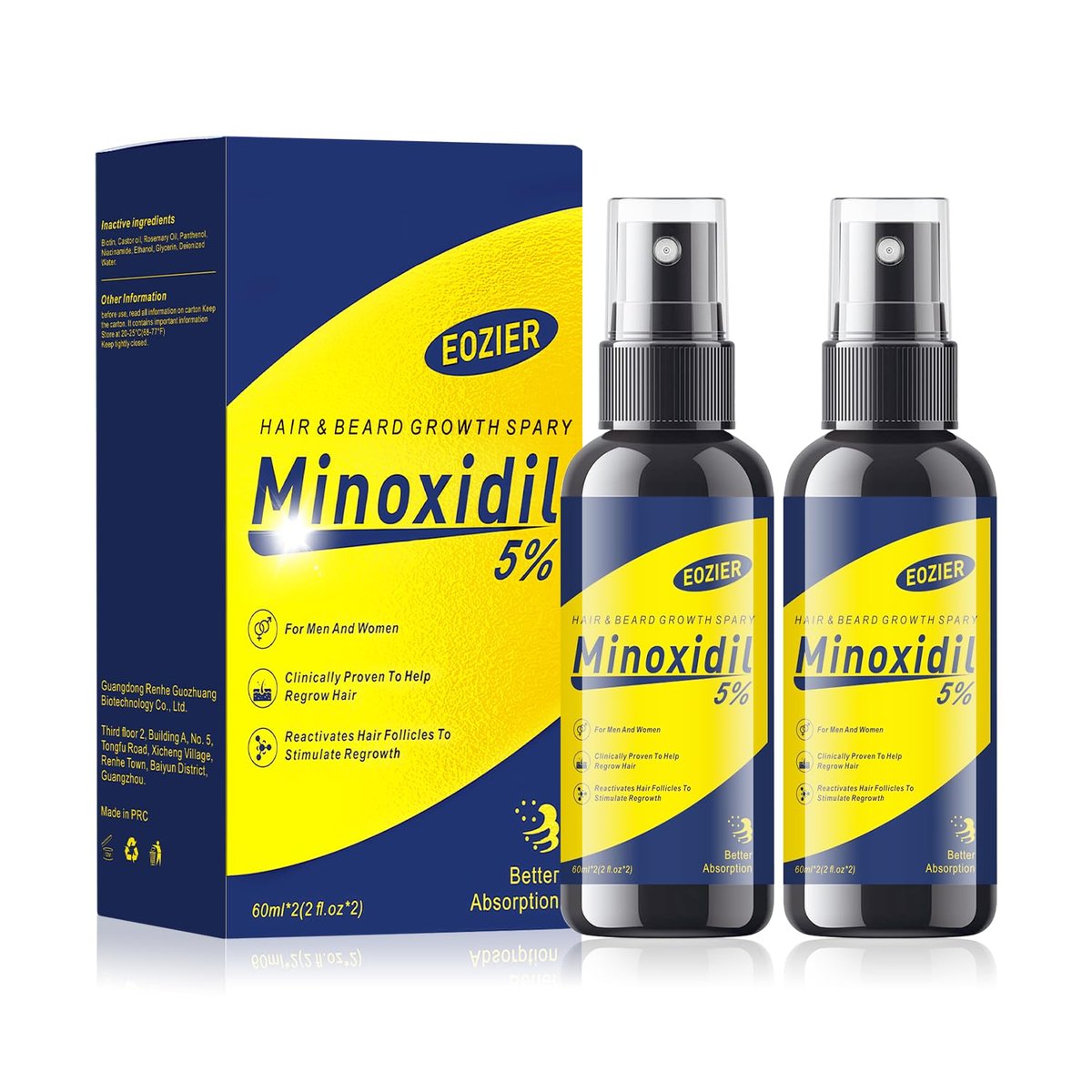 5% Minoxidil with Biotin for Women & Men – Hair Regrowth Spray, Beard & Mustache Growth, Improves Thinning Hair (4 FL OZ / 120 mL) - görsel 1