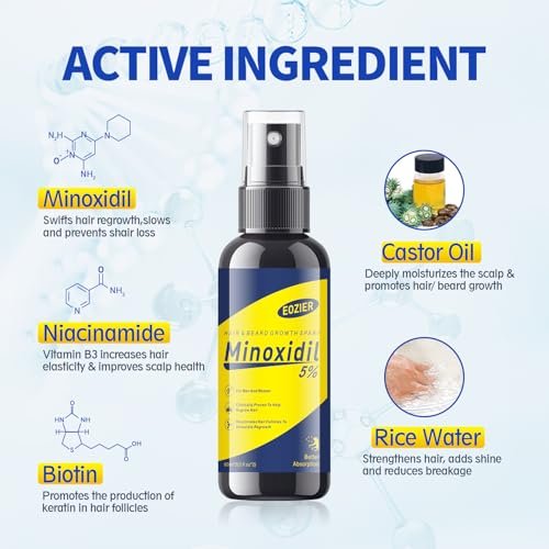 5% Minoxidil with Biotin for Women & Men – Hair Regrowth Spray, Beard & Mustache Growth, Improves Thinning Hair (4 FL OZ / 120 mL) - görsel 4