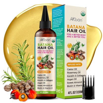AKBAN Hair Growth Oil – 100% Pure Batana, Castor, Rosemary & Pumpkin Seed Oils with Biotin, Keratin & Vitamin E – Strengthening & Thickening Treatment for Healthy Hair – 4 FL OZ Avelisse