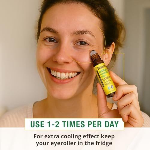 Seven Minerals Castor Oil Roll On Eye Roller for Under Eye Bags, Dark Circles & Wrinkles - Organic Blend of Castor, Frankincense & Jojoba - Brighten and Revitalize Skin - 0.33 fl oz Avelisse