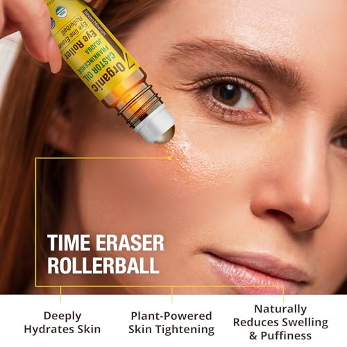 Seven Minerals Castor Oil Roll On Eye Roller for Under Eye Bags, Dark Circles & Wrinkles - Organic Blend of Castor, Frankincense & Jojoba - Brighten and Revitalize Skin - 0.33 fl oz Avelisse