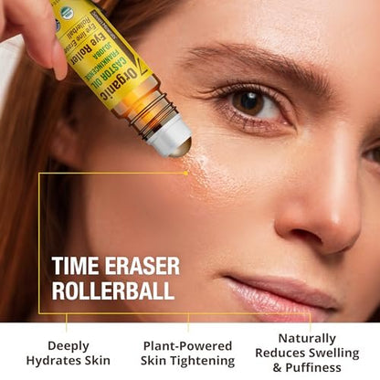 Seven Minerals Castor Oil Roll On Eye Roller for Under Eye Bags, Dark Circles & Wrinkles - Organic Blend of Castor, Frankincense & Jojoba - Brighten and Revitalize Skin - 0.33 fl oz Avelisse